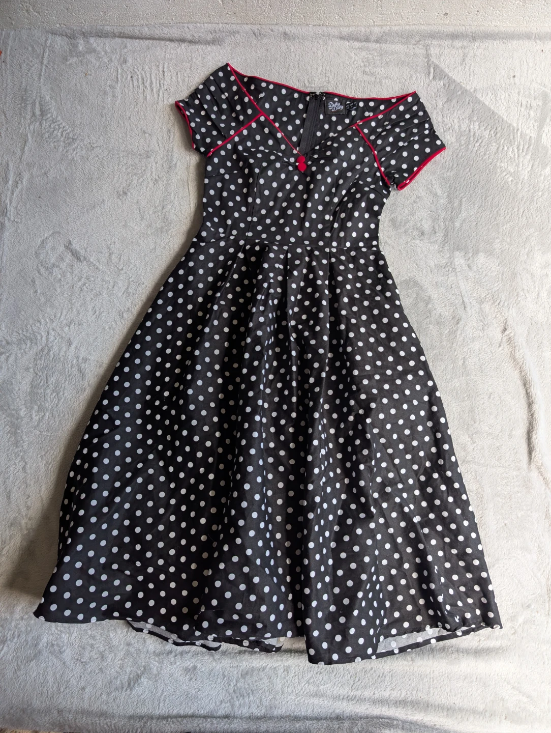 ⚽Dolly and Dotty Black Polka Dot Dress with Red Trim