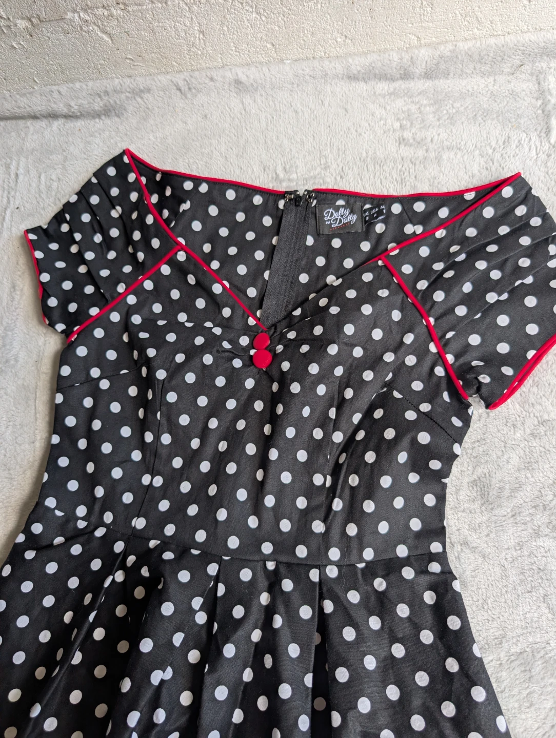 ⚽Dolly and Dotty Black Polka Dot Dress with Red Trim - photo 3
