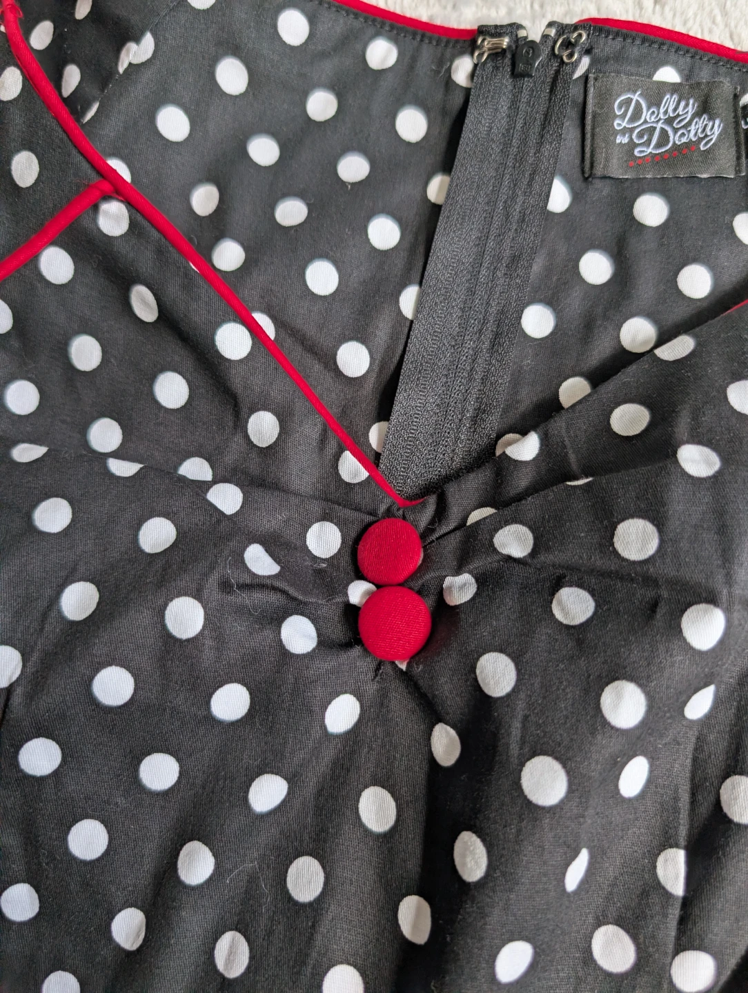 ⚽Dolly and Dotty Black Polka Dot Dress with Red Trim - photo 5