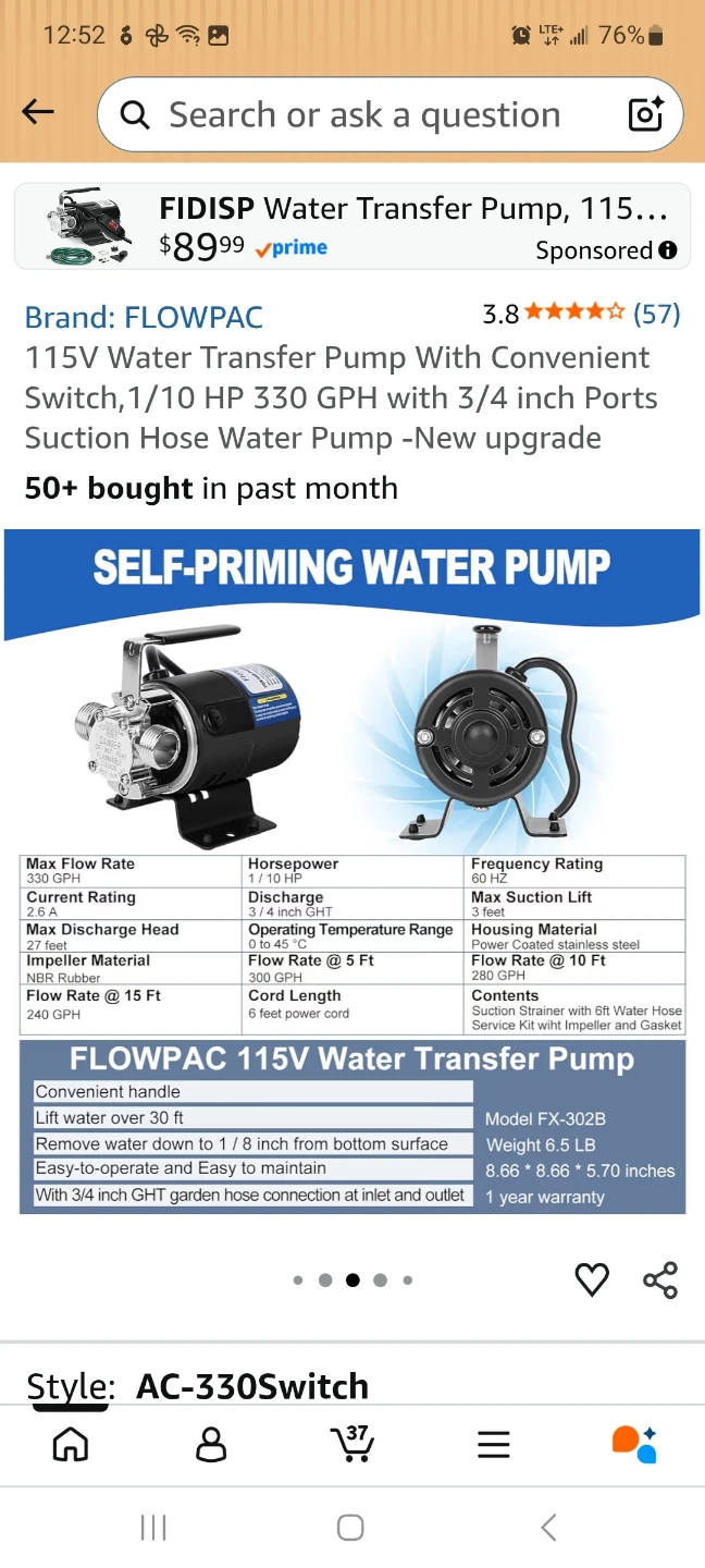 FLOWPAC 115V Water Transfer Pump AC-330Switch - photo 4