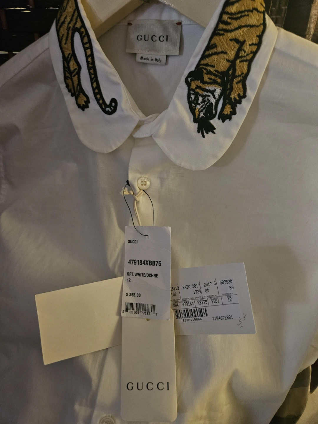 Gucci White Cotton Shirt with Tiger Embroidery