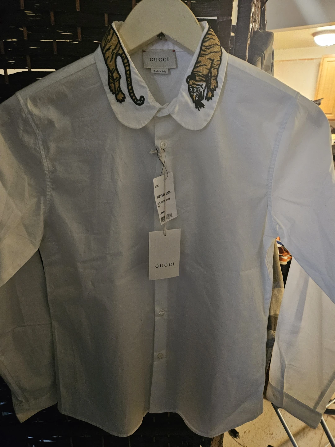 Gucci White Cotton Shirt with Tiger Embroidery - photo 2