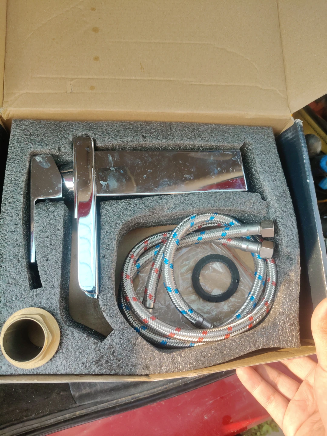 Chrome Faucet with Hoses and Mounting Hardware