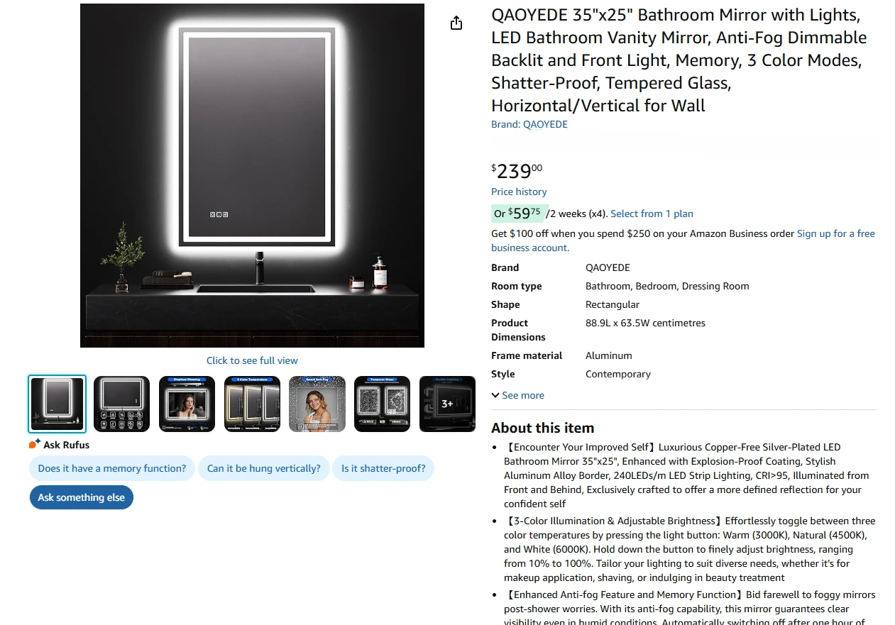 35"x25" LED Bathroom Mirror - photo 2