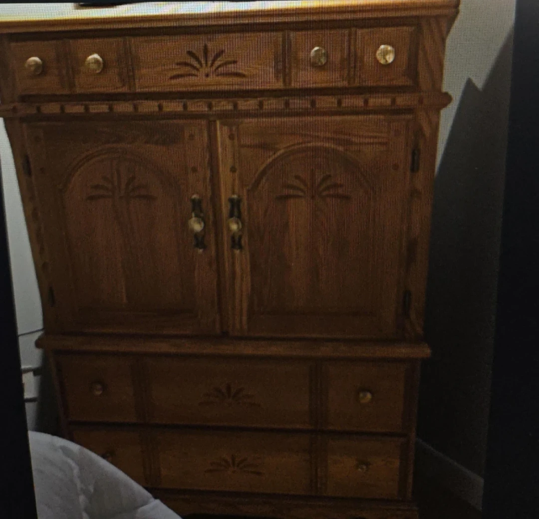Heavy wooden armoire dresser