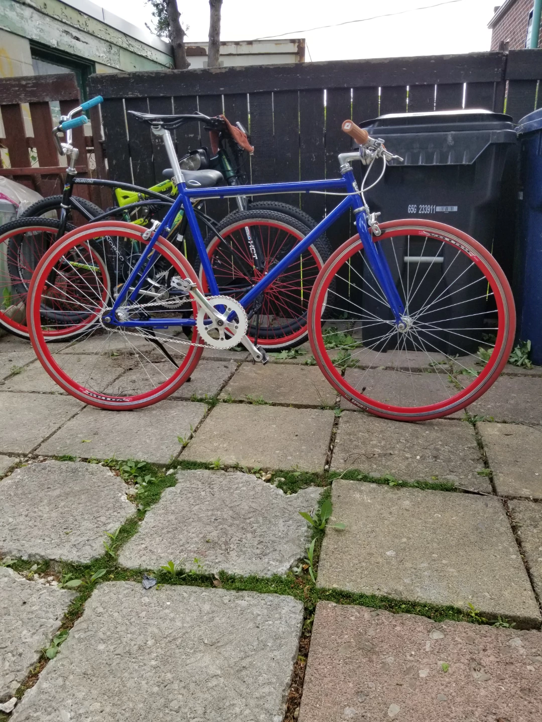 Blue Fixie Bike with Red Rims