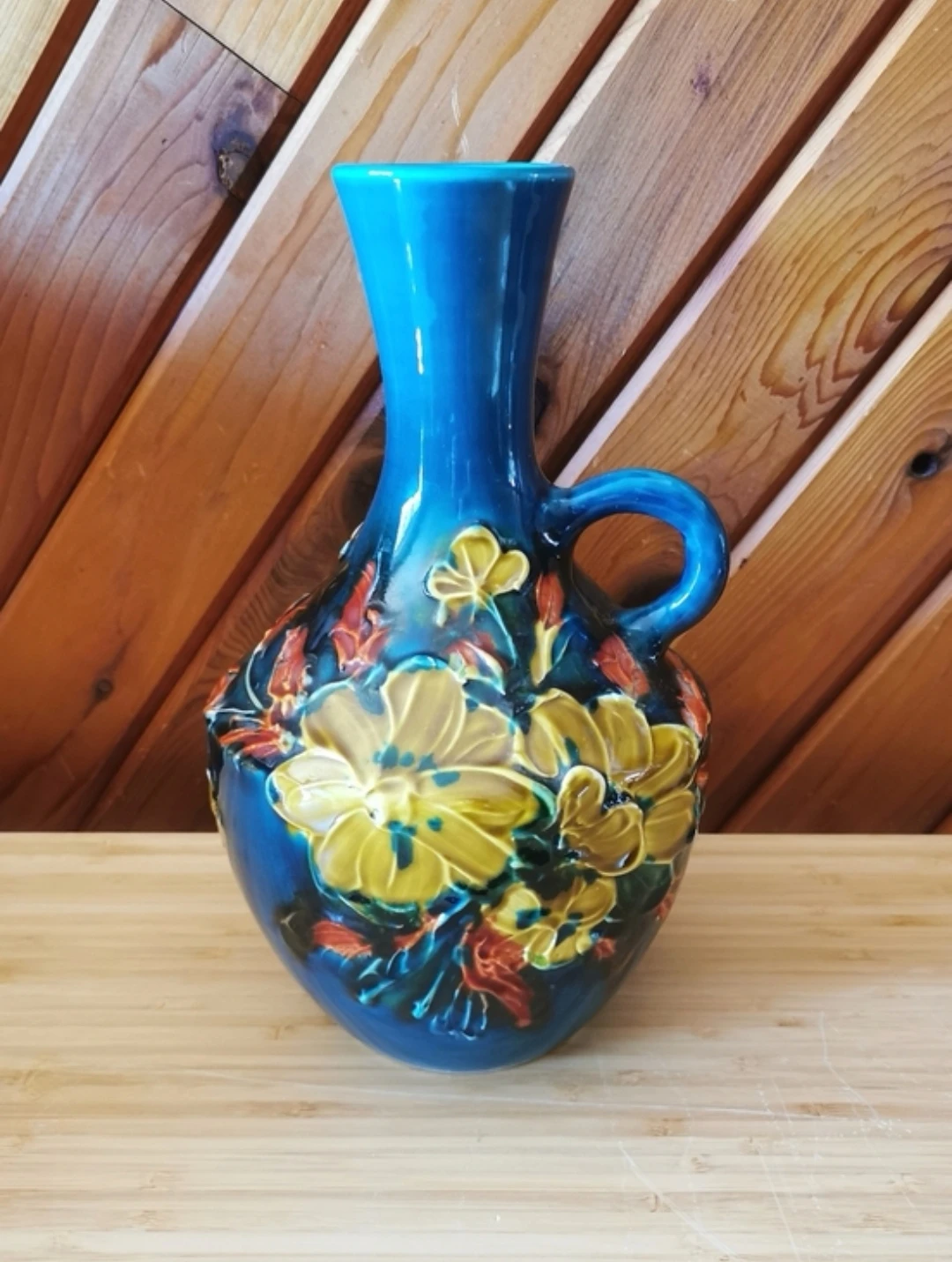 Vintage Alvino Bagni Blue Floral Pottery Jug Vase - photo 2