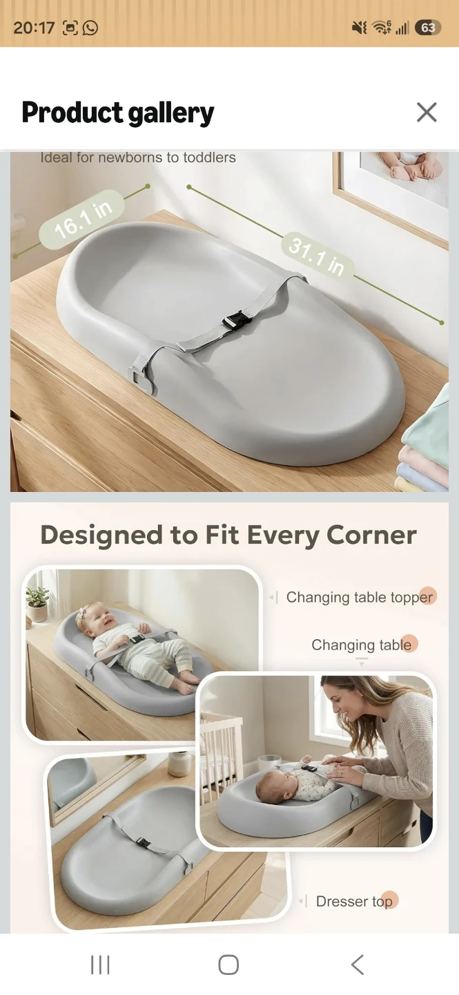 Mallify Gray Wipe-Clean Changing Pad with Safety Belt