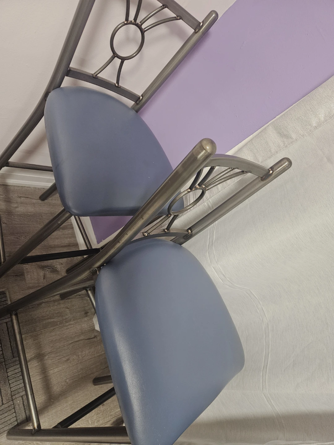 Set of 2 Bar Stools with Blue Padded Seats - photo 4