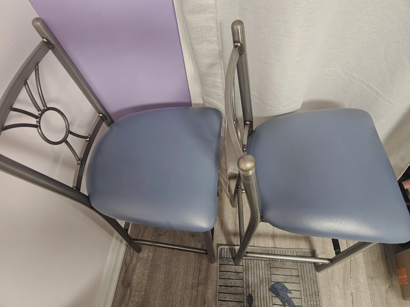 Set of 2 Bar Stools with Blue Padded Seats - photo 5