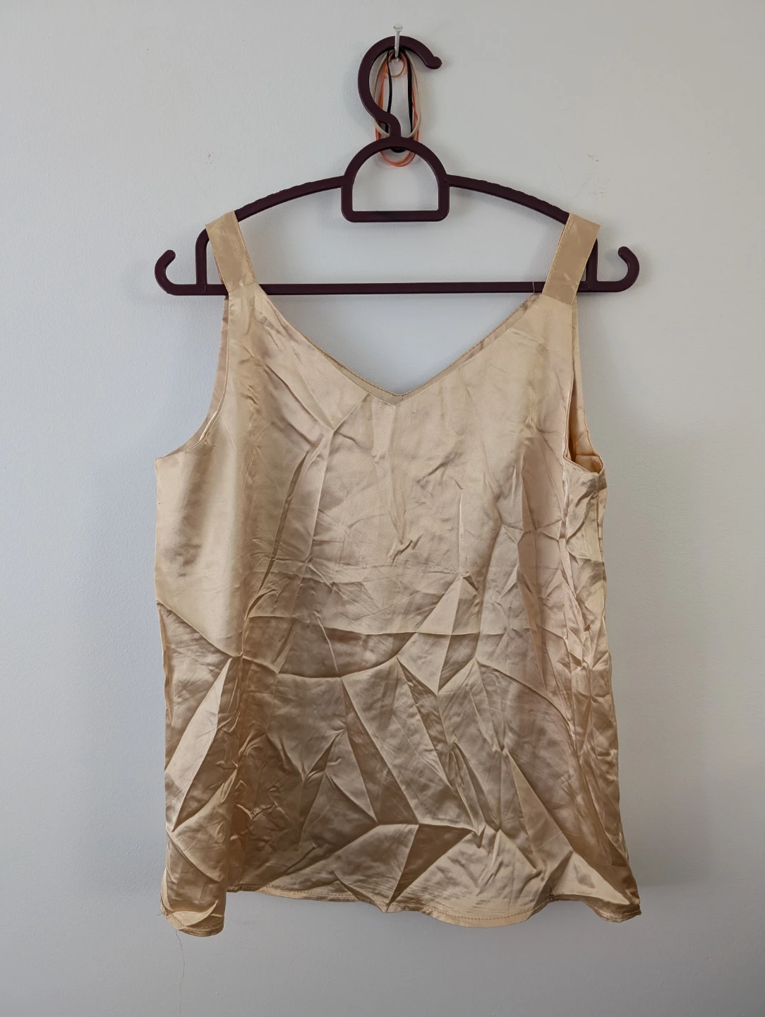 Minimalist V-Neck Silk Satin Camisole Tank Top in Champagne Gold