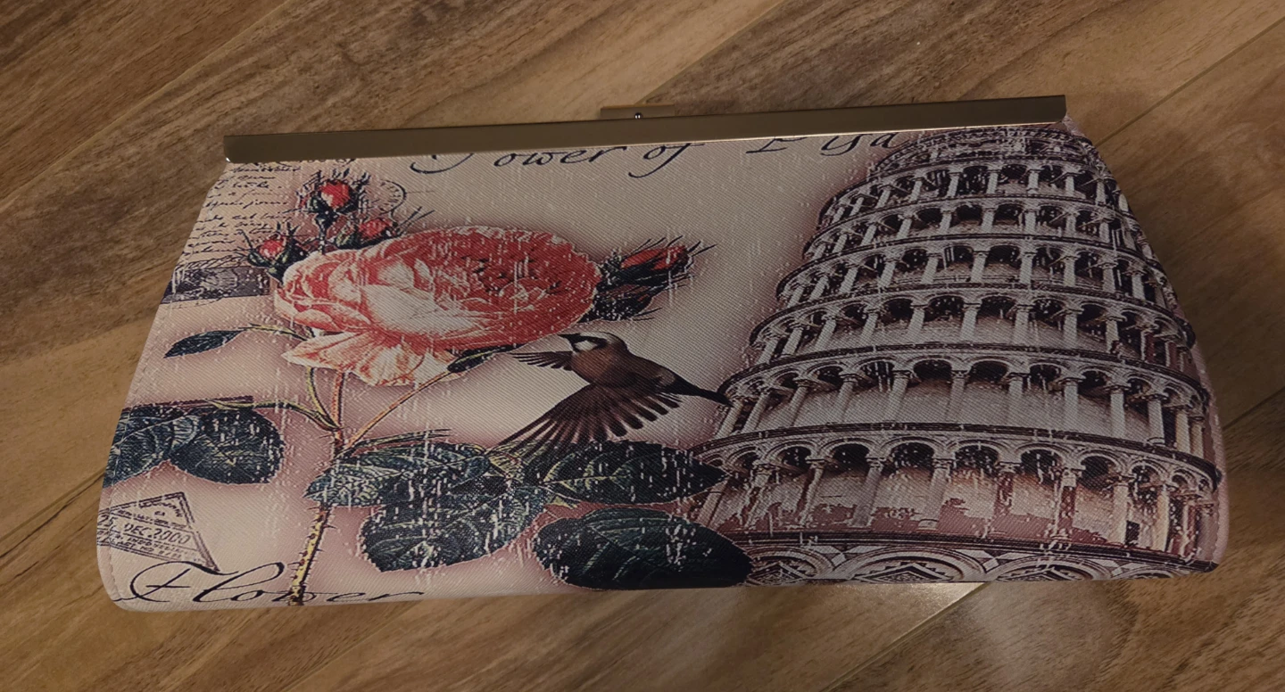 Clutch Purse with Pisa Tower and Rose Design