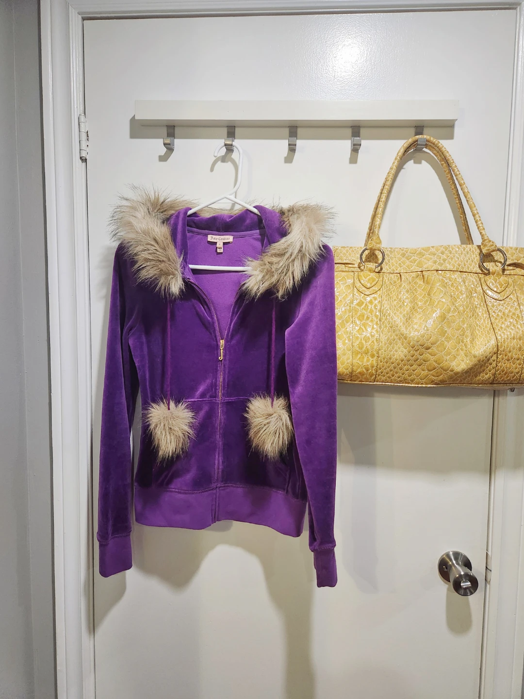 RARE Y2K Regal Purple Juicy Couture Faux Fur Zip up Hoodie sizeS
