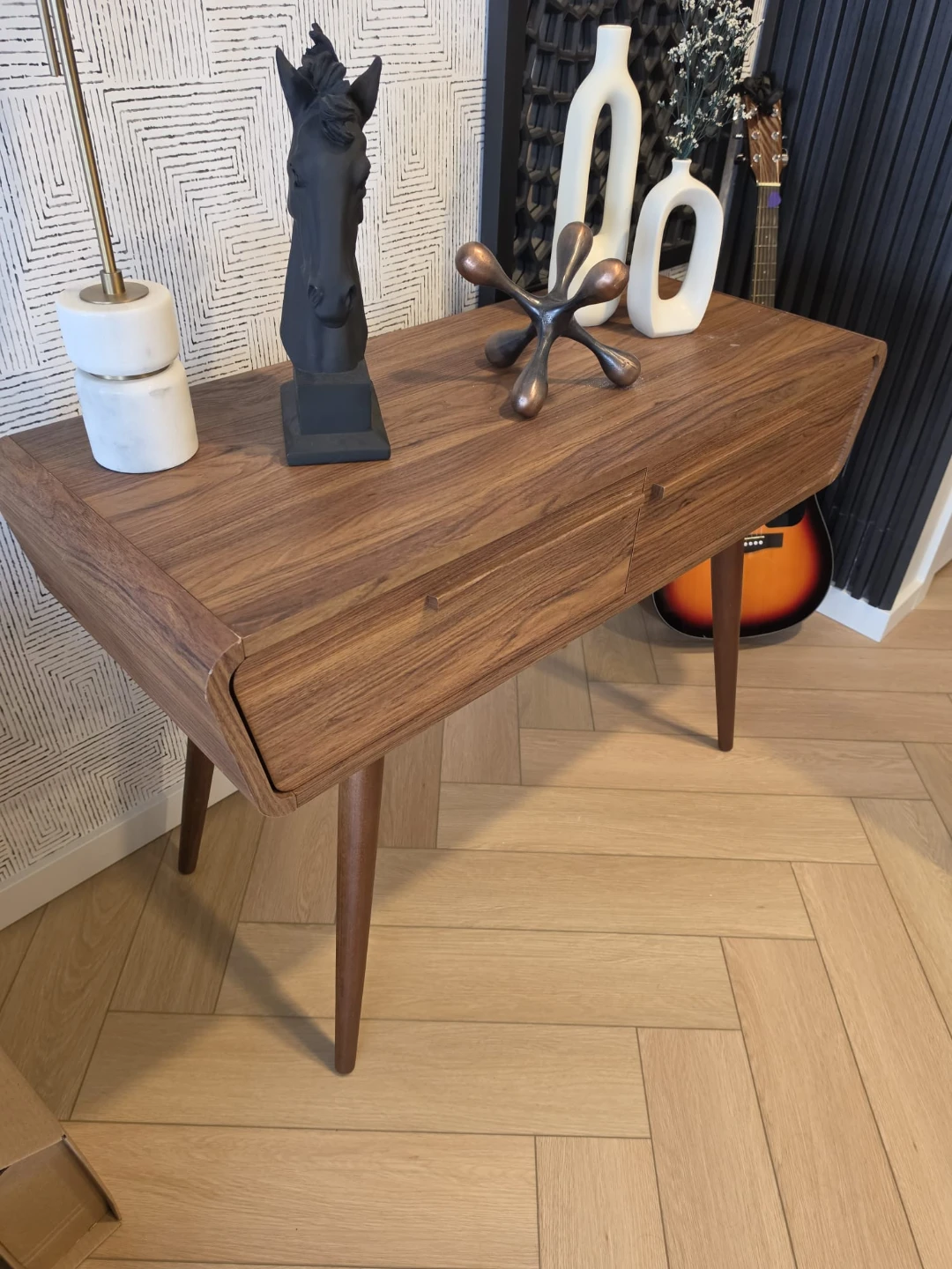 Wooden Side Table with Two Drawers