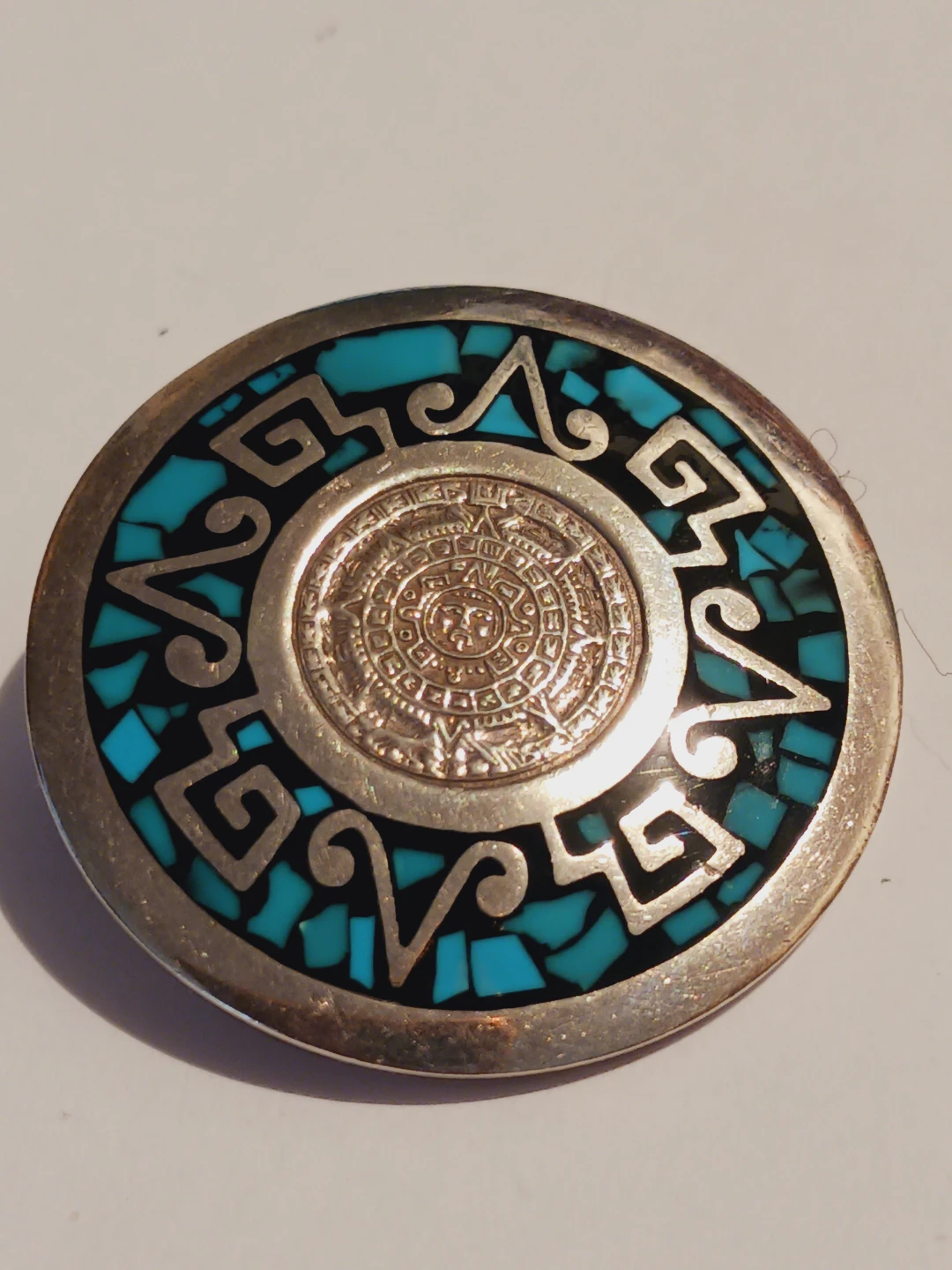 Taxco Mexico 925 Sterling Silver Aztec Mayan Calendar Brooch