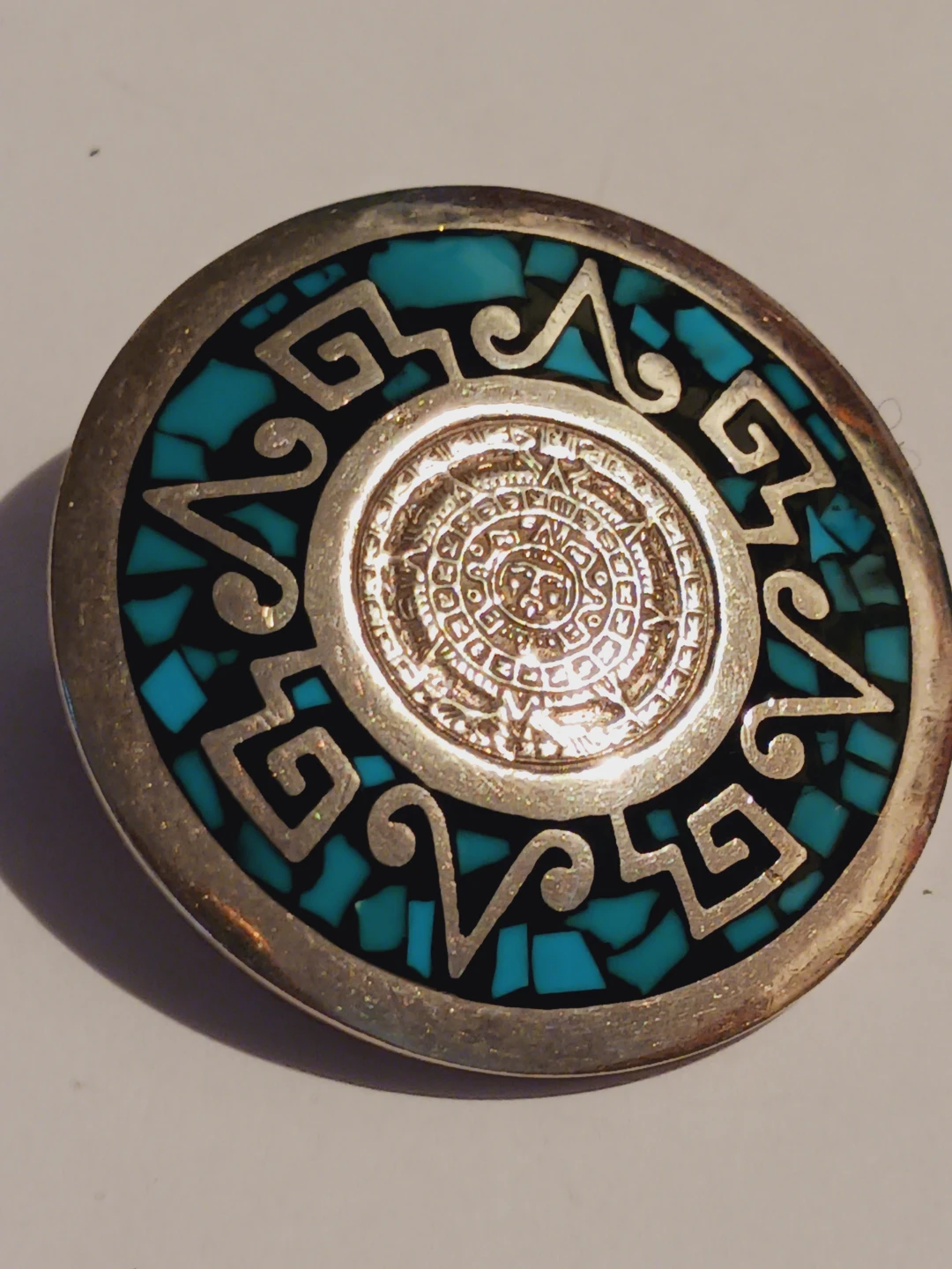 Taxco Mexico 925 Sterling Silver Aztec Mayan Calendar Brooch - photo 2