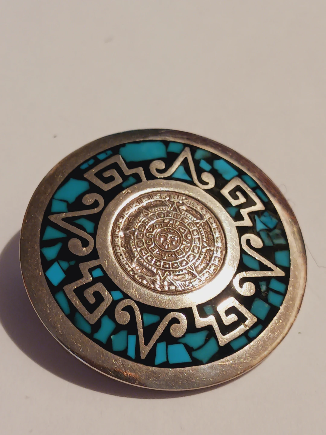 Taxco Mexico 925 Sterling Silver Aztec Mayan Calendar Brooch - photo 3