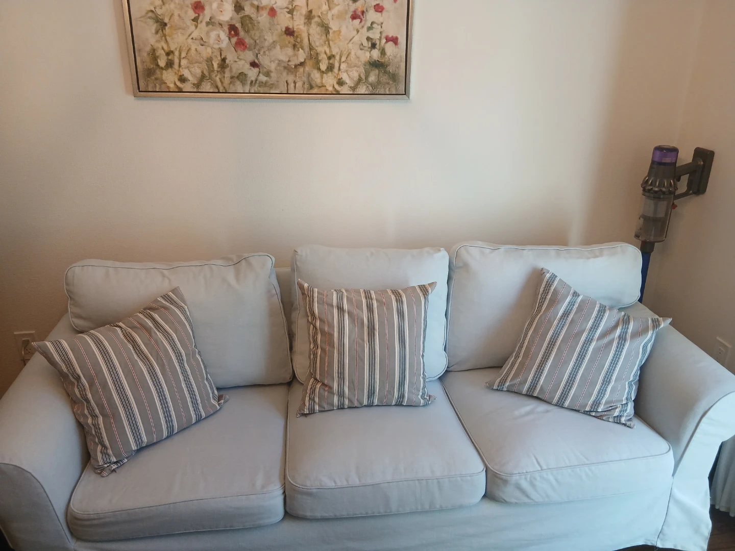 Light Blue Sofa with Accent Pillows - photo 2