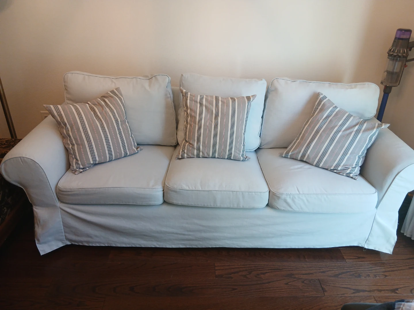 Light Blue Sofa with Accent Pillows - photo 3