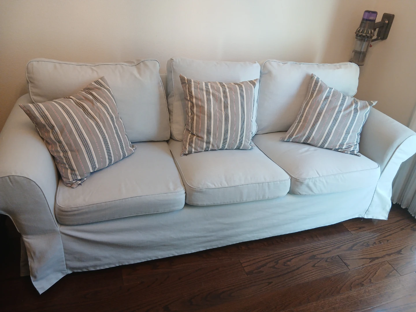 Light Blue Sofa with Accent Pillows - photo 4