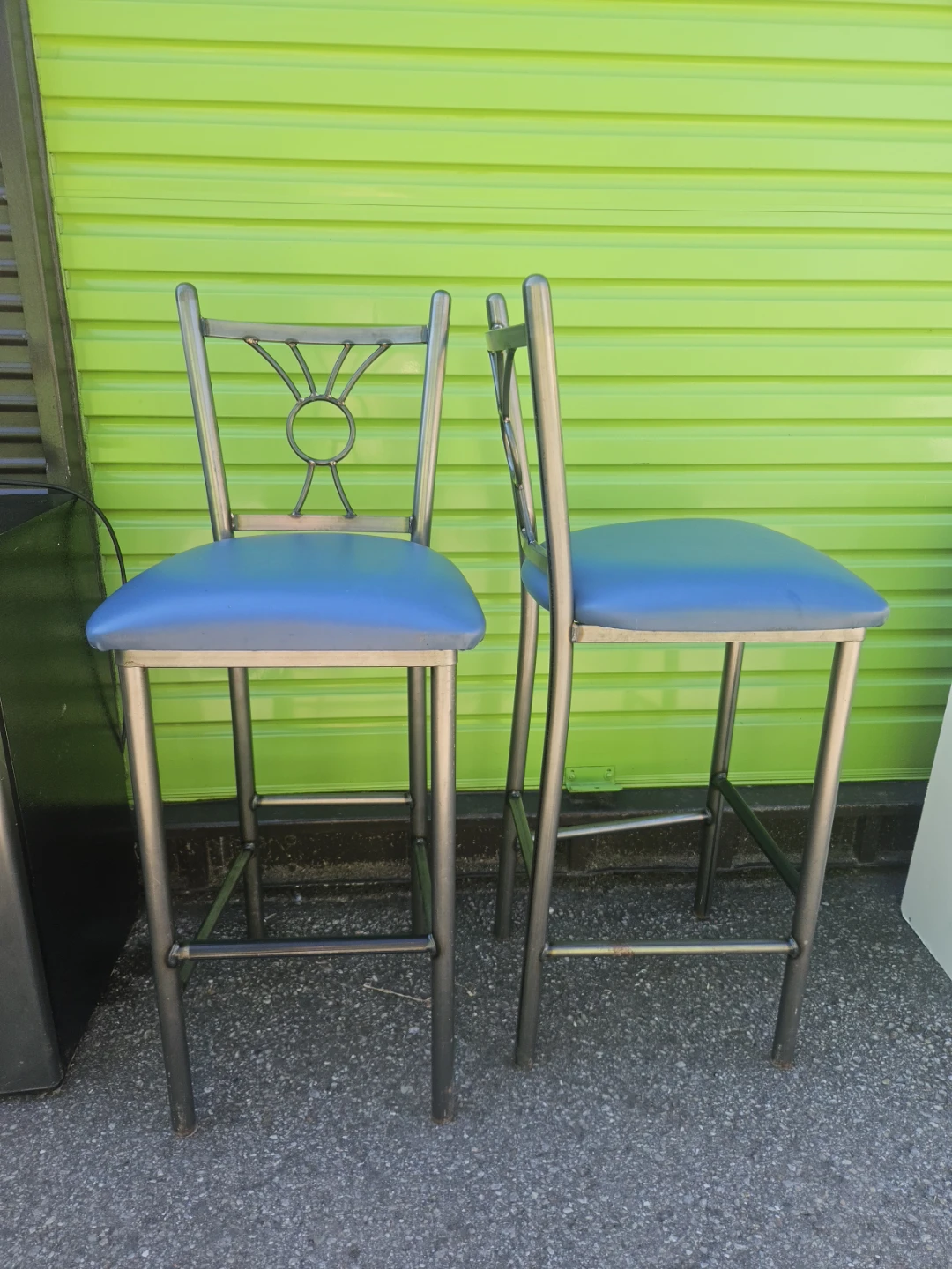 Set of 2 Metal Bar Stools with Blue Seats