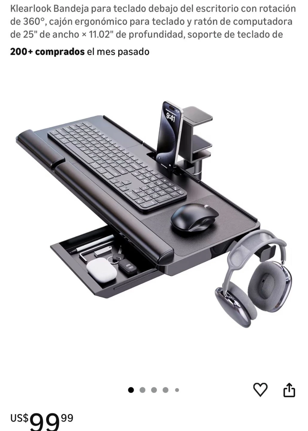 Klearlook Under Desk Keyboard Tray with 360 Rotation