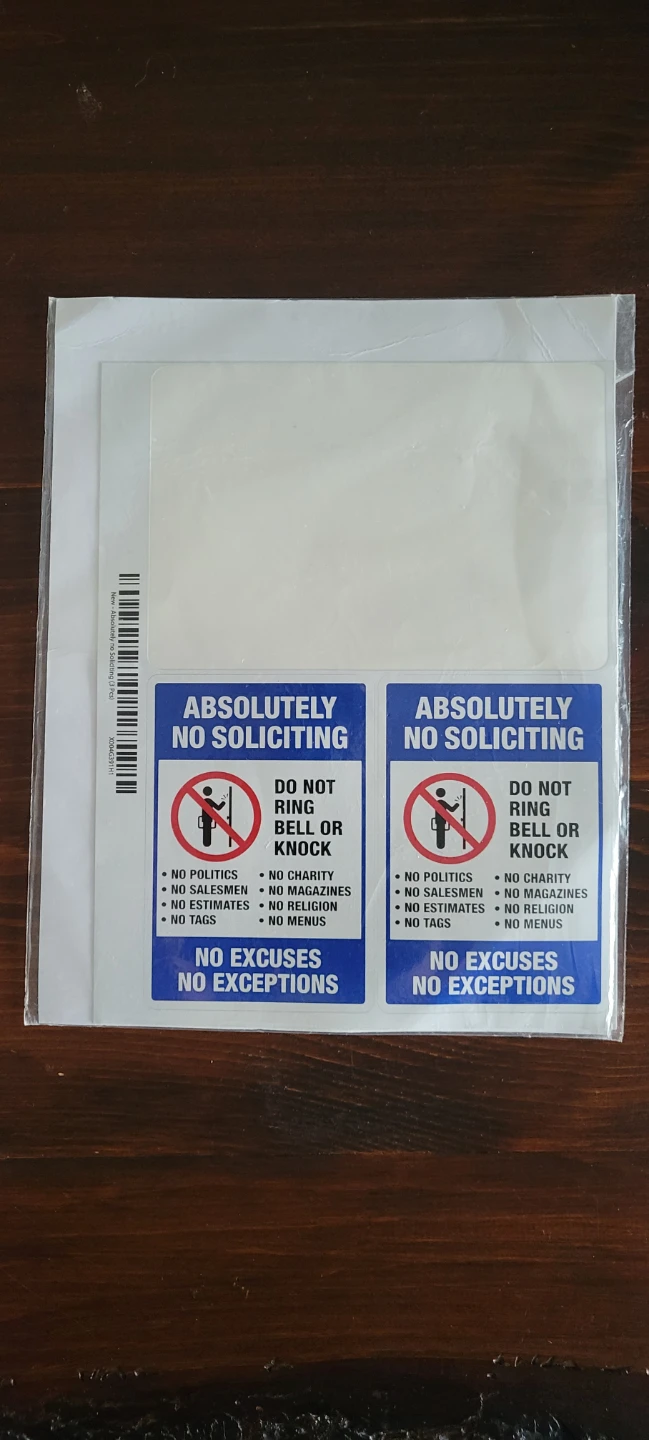 2x "Absolutely No Soliciting" Stickers