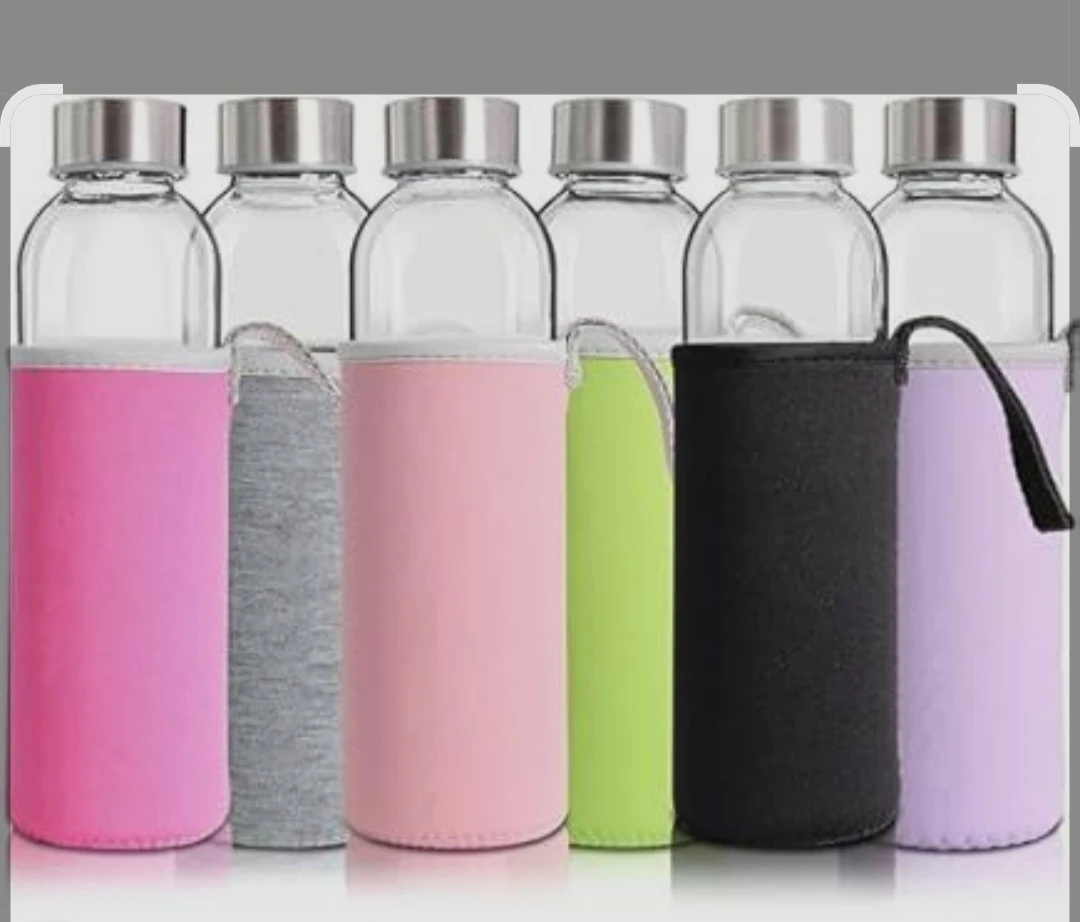 NEW Set of 6 Glass Water Bottles with Sleeves