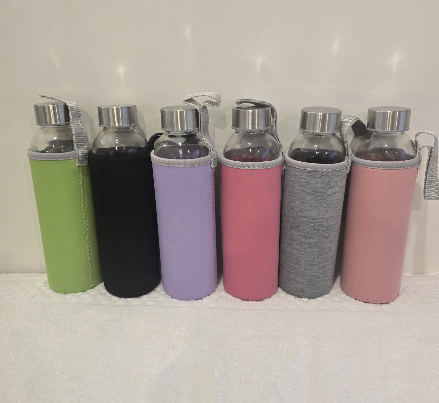 NEW Set of 6 Glass Water Bottles with Sleeves - photo 2