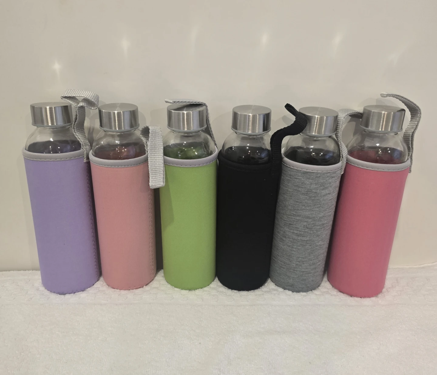 NEW Set of 6 Glass Water Bottles with Sleeves - photo 3