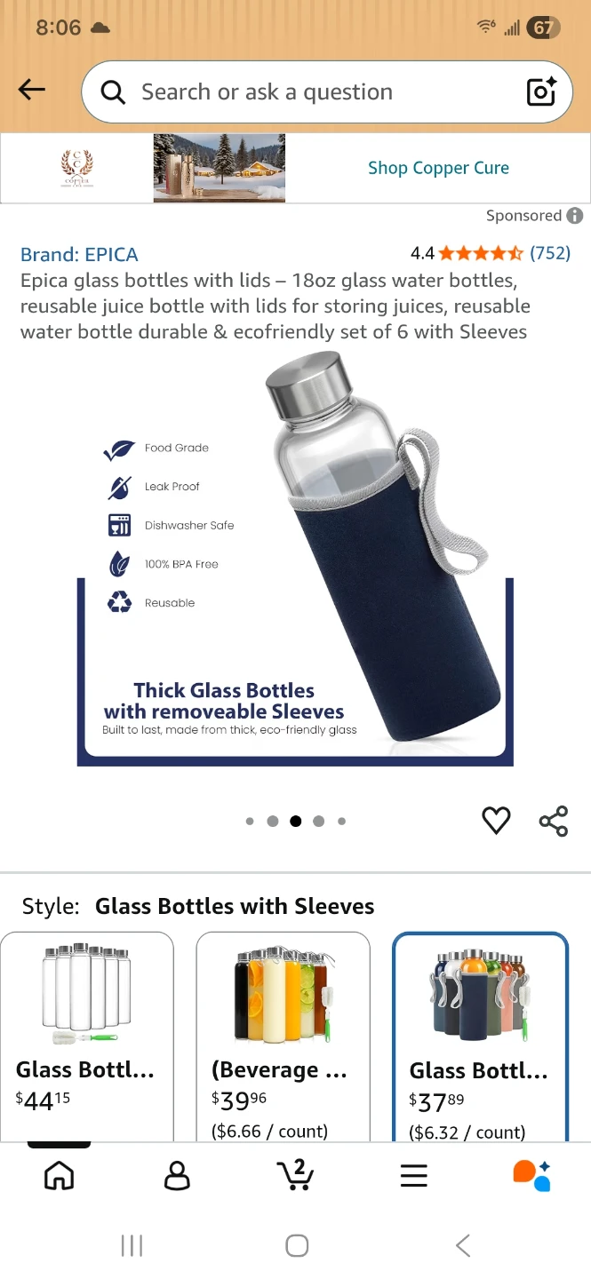 NEW Set of 6 Glass Water Bottles with Sleeves - photo 5
