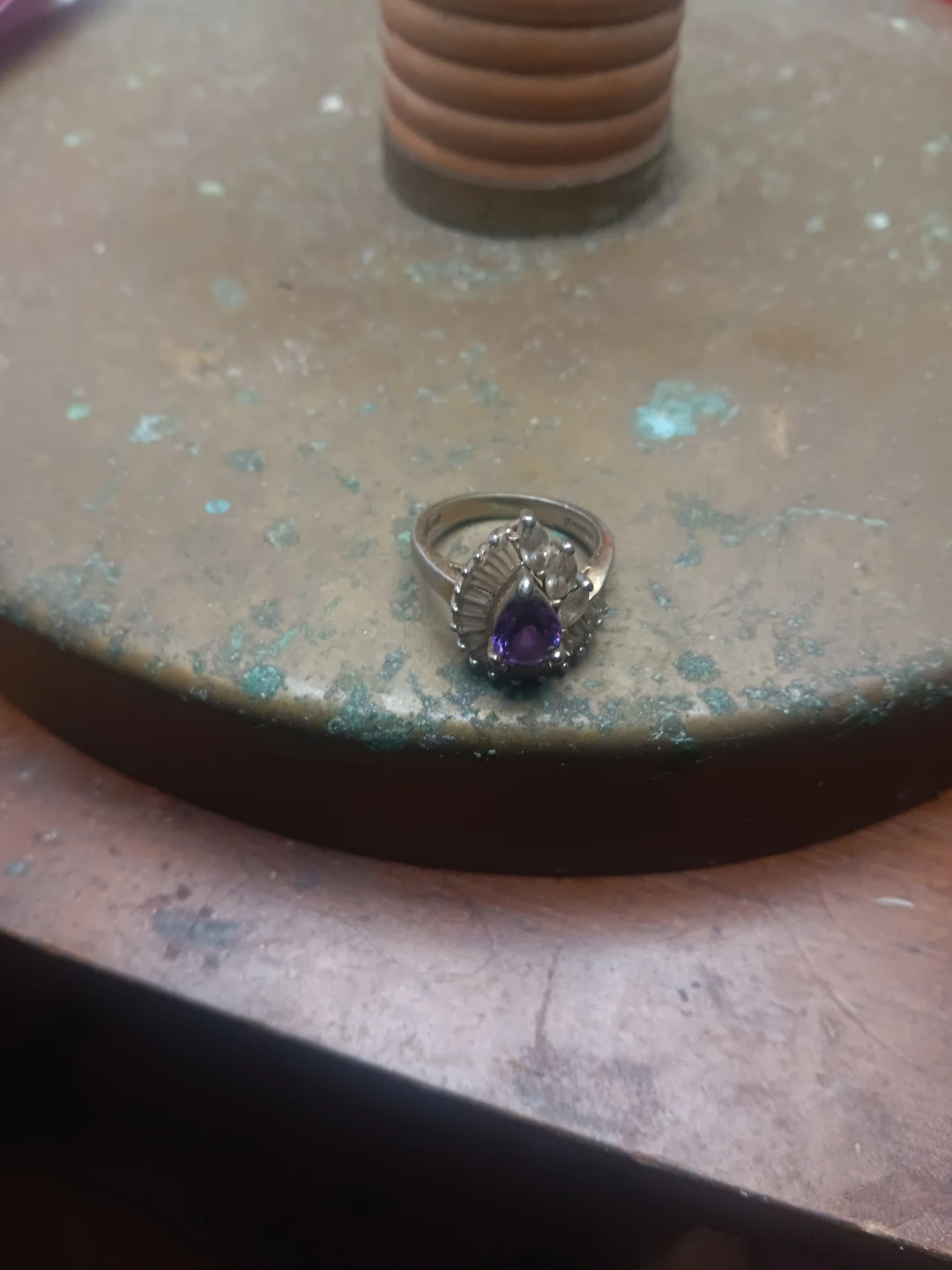 Purple Pear Cut amethyst Ring with Silver Setting