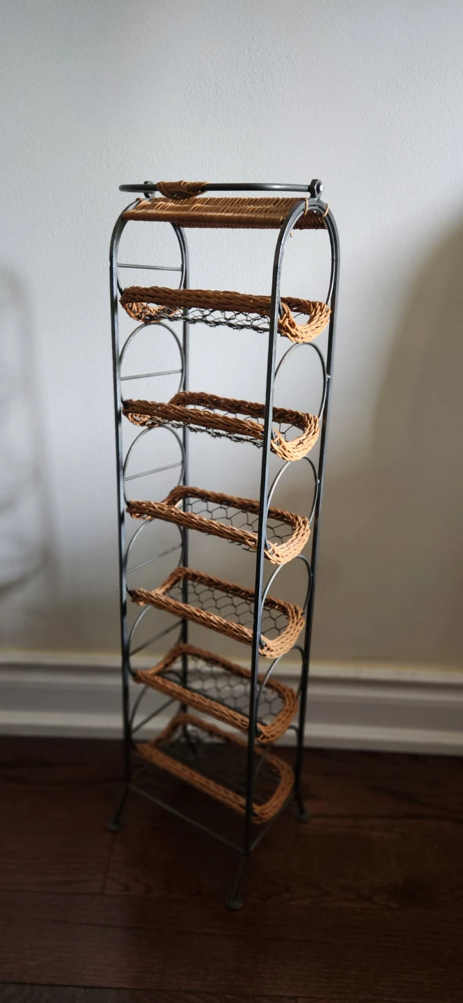 Wicker and Metal Wine Rack
