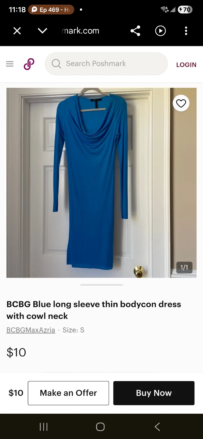 BCBG Blue Long Sleeve Cowl Neck Dress - photo 2