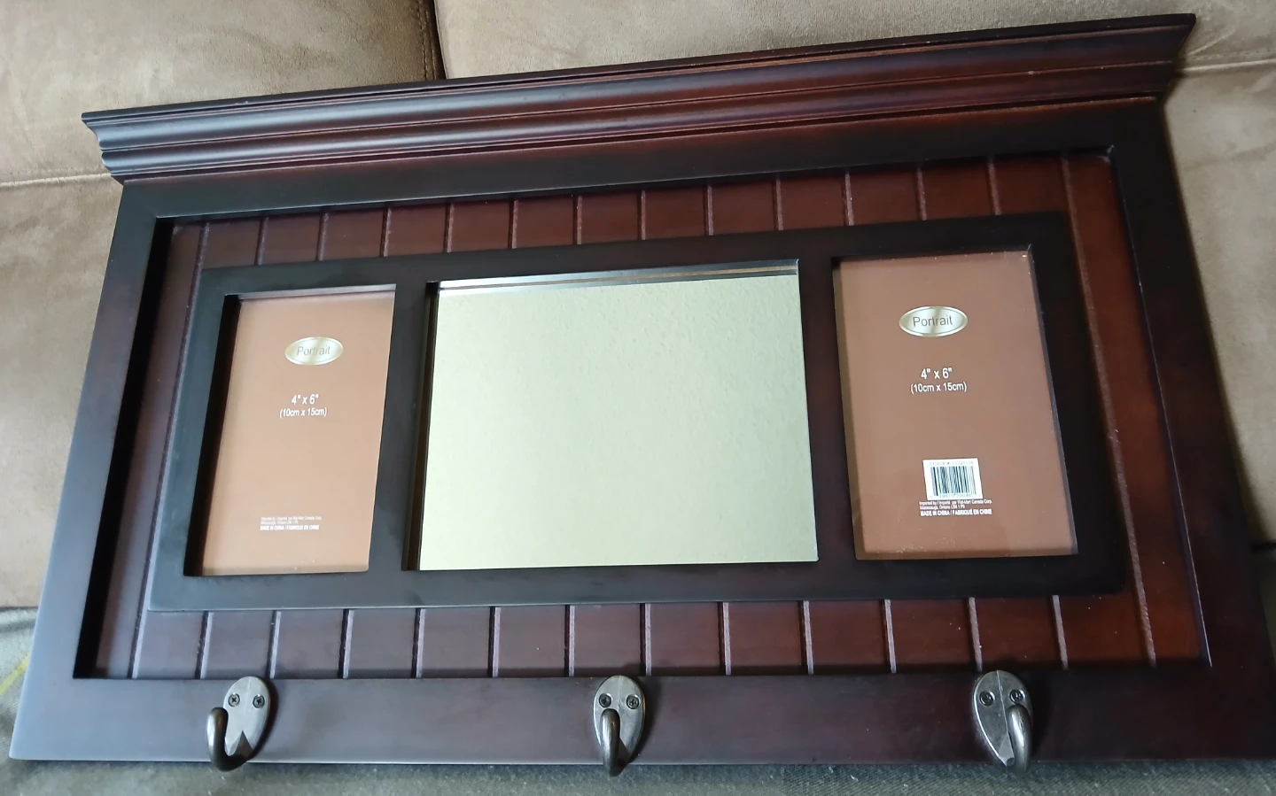 Wall Mounted Picture Frame with Mirror and Hooks. FIRM PRICE.