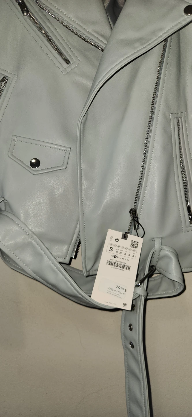 Light Blue Faux Leather Moto Jacket - photo 3