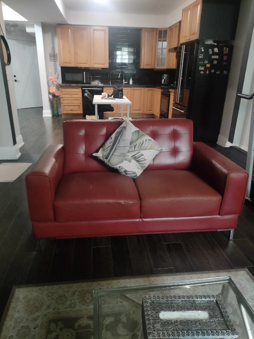 Red Tufted Loveseat Sofa - photo 3