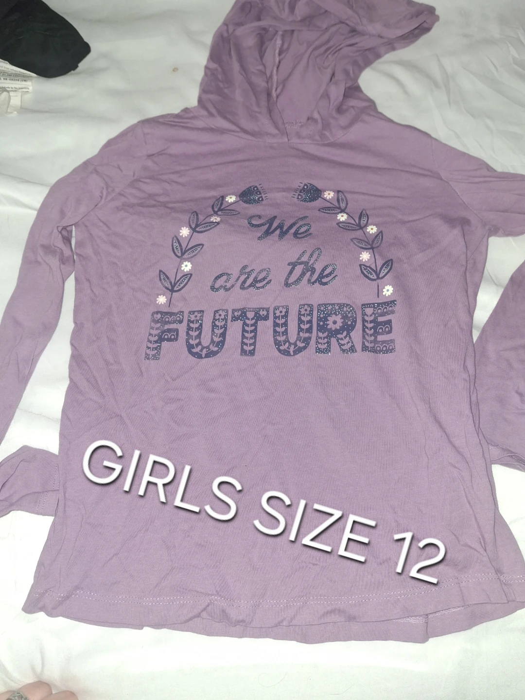 Girls "We are the Future" Hooded Long Sleeve Shirt Size 12