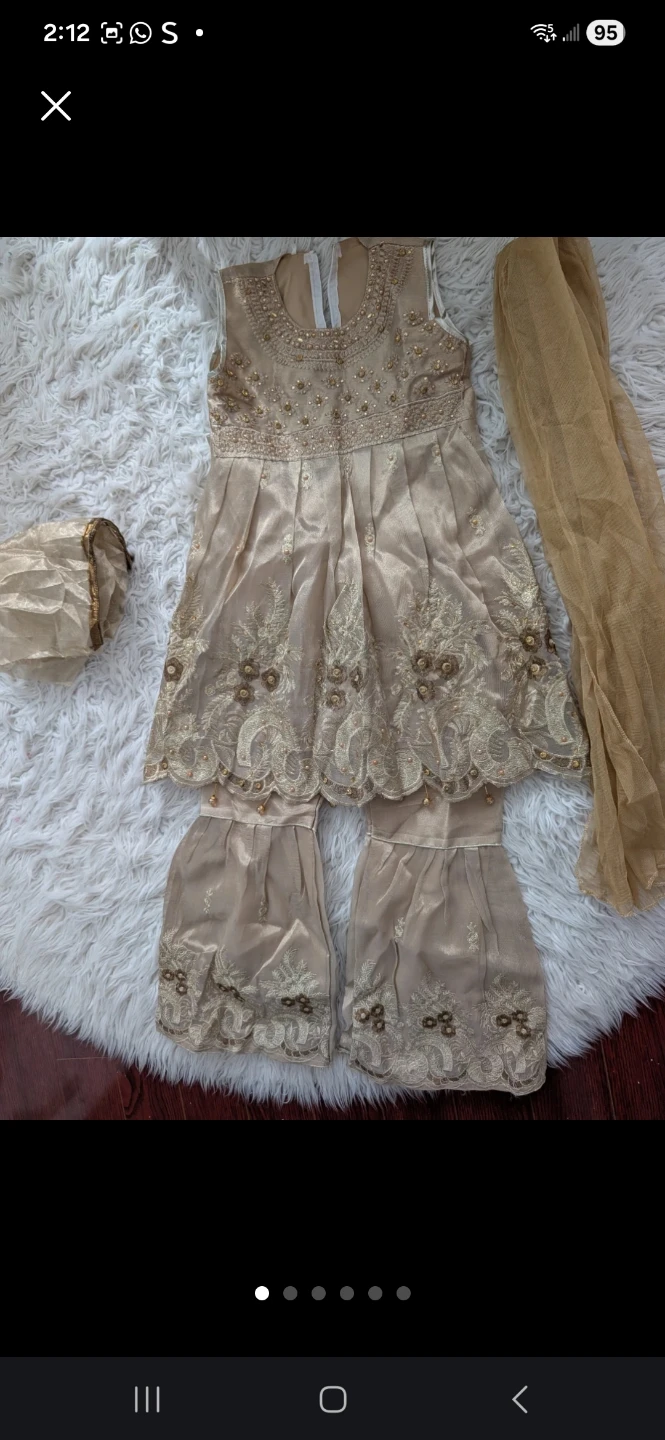 Kids Golden Embroidered Kurti with Pants and Dupatta
