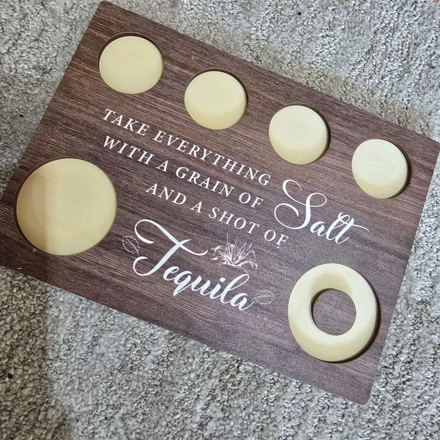 Wooden Tequila Shot Board with Salt Rim Holder
