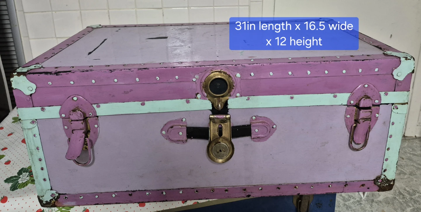 Vintage Storage Trunk, pink and green