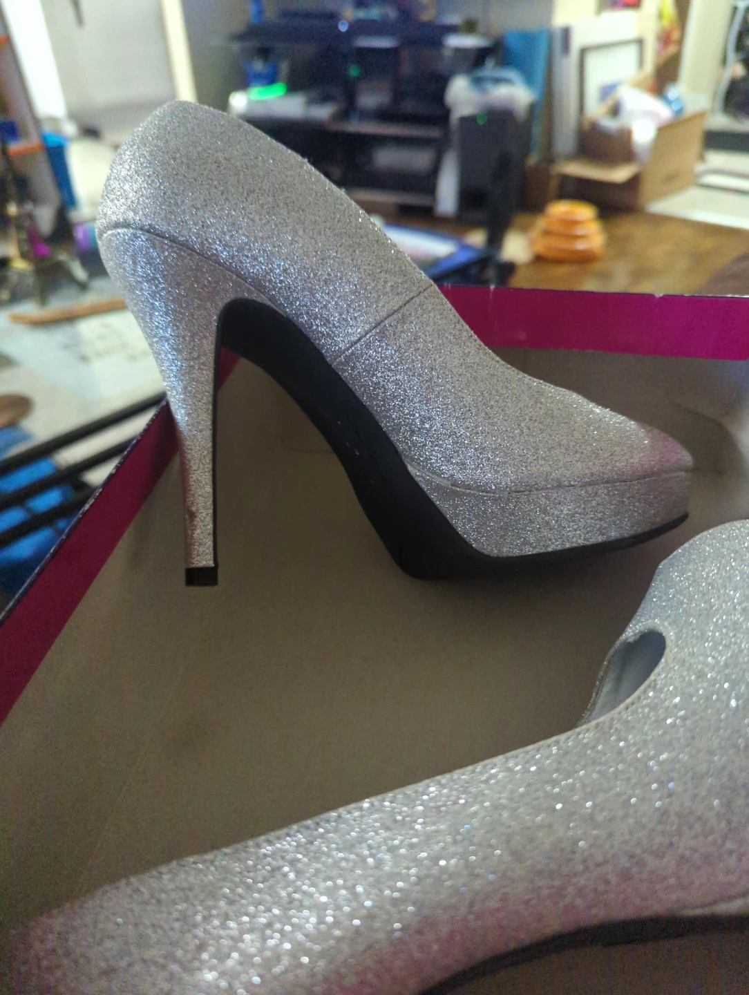 Silver Glitter Peep-Toe Heels Size 7 - photo 2