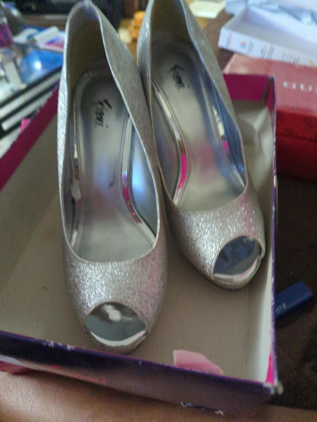 Silver Glitter Peep-Toe Heels Size 7 - photo 3