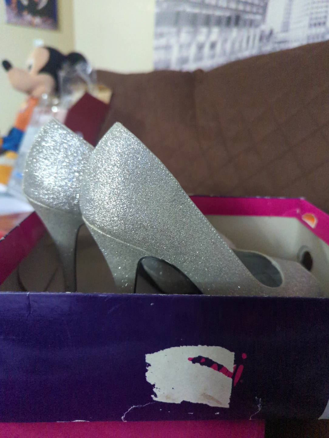 Silver Glitter Peep-Toe Heels Size 7 - photo 4