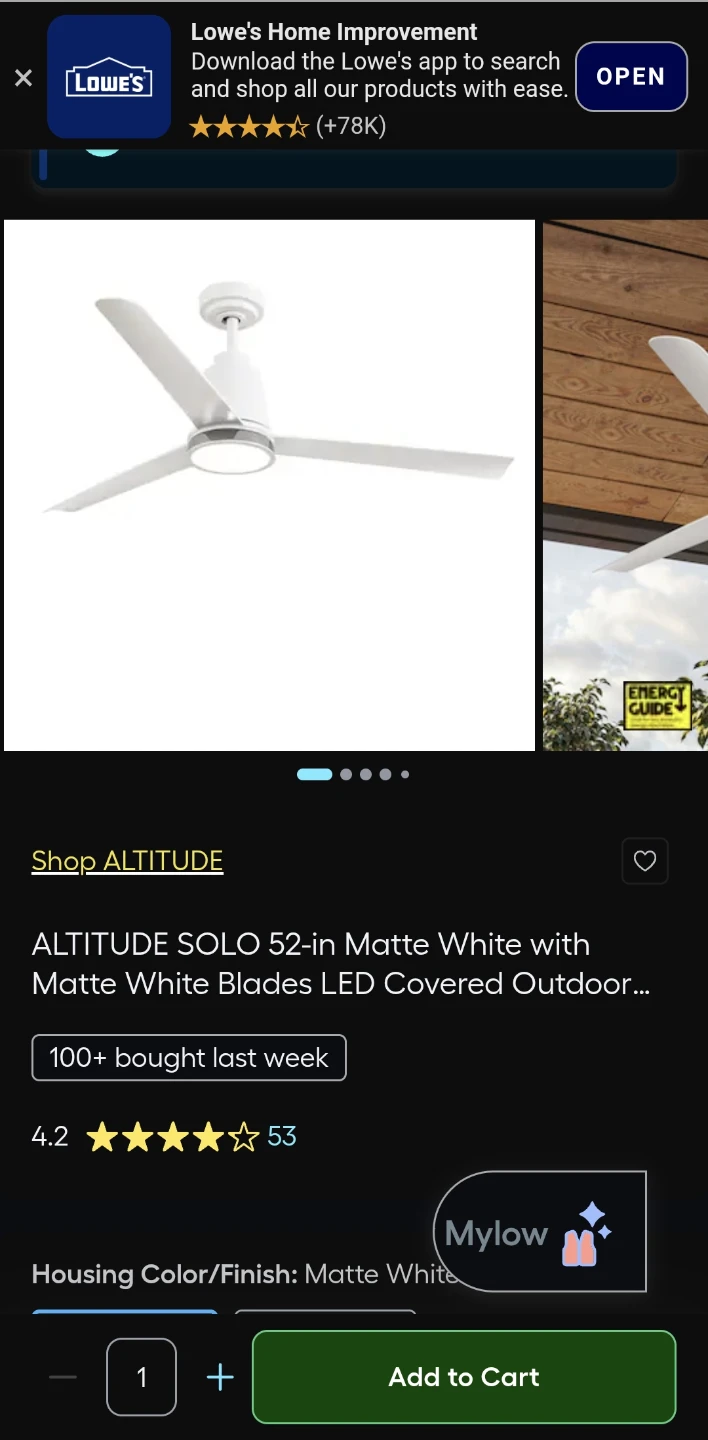 ALTITUDE SOLO 52-in Matte White Ceiling Fan with LED