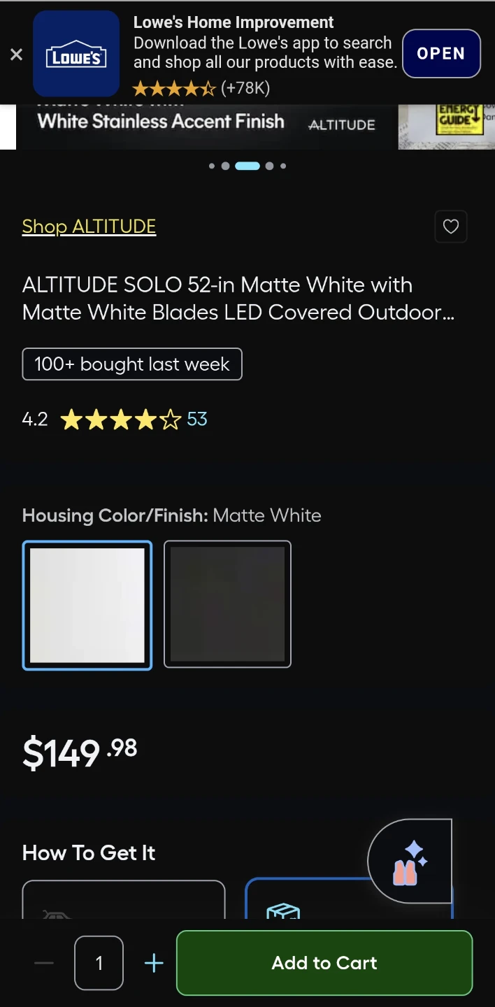 ALTITUDE SOLO 52-in Matte White Ceiling Fan with LED - photo 3