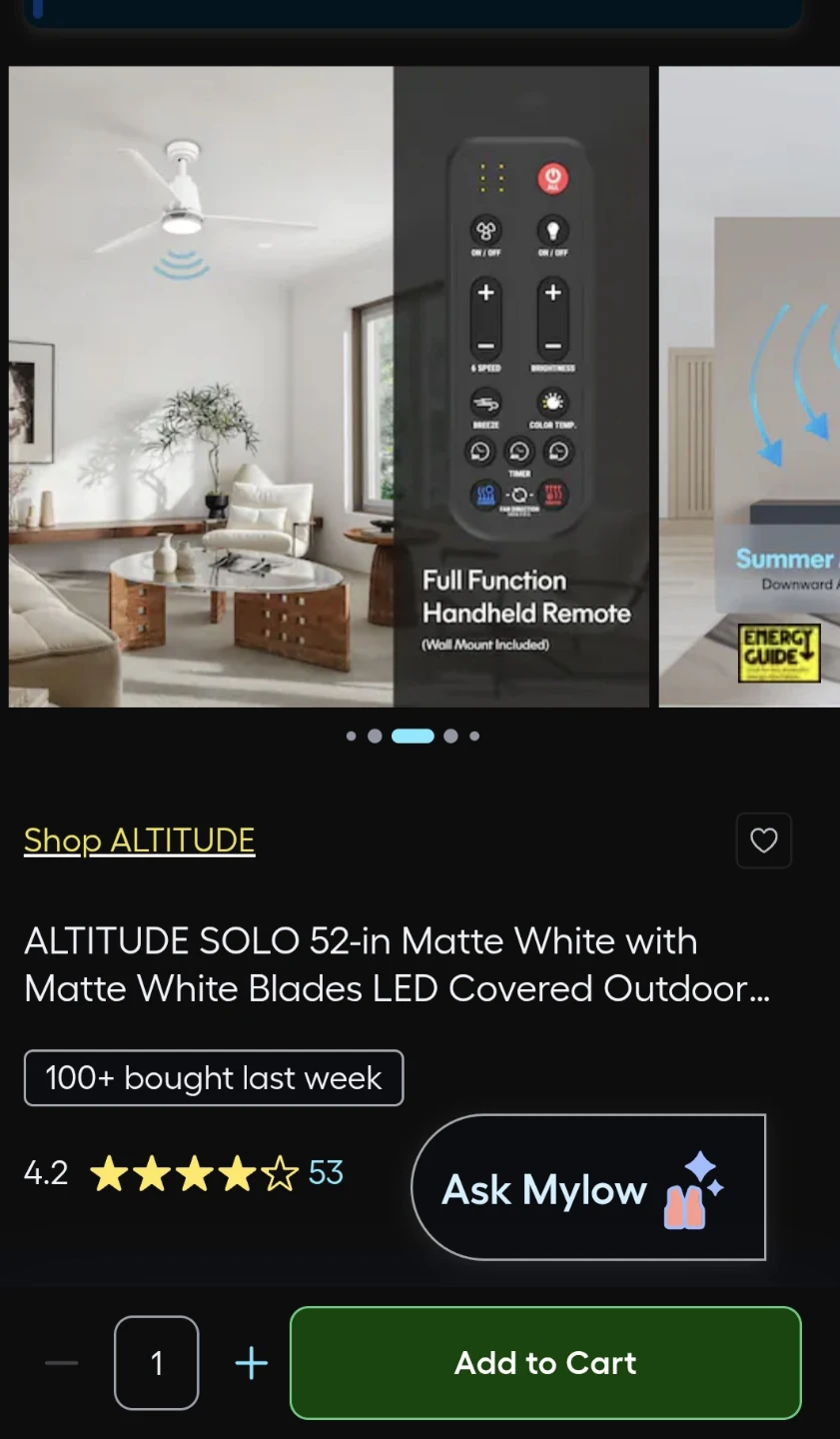 ALTITUDE SOLO 52-in Matte White Ceiling Fan with LED - photo 5