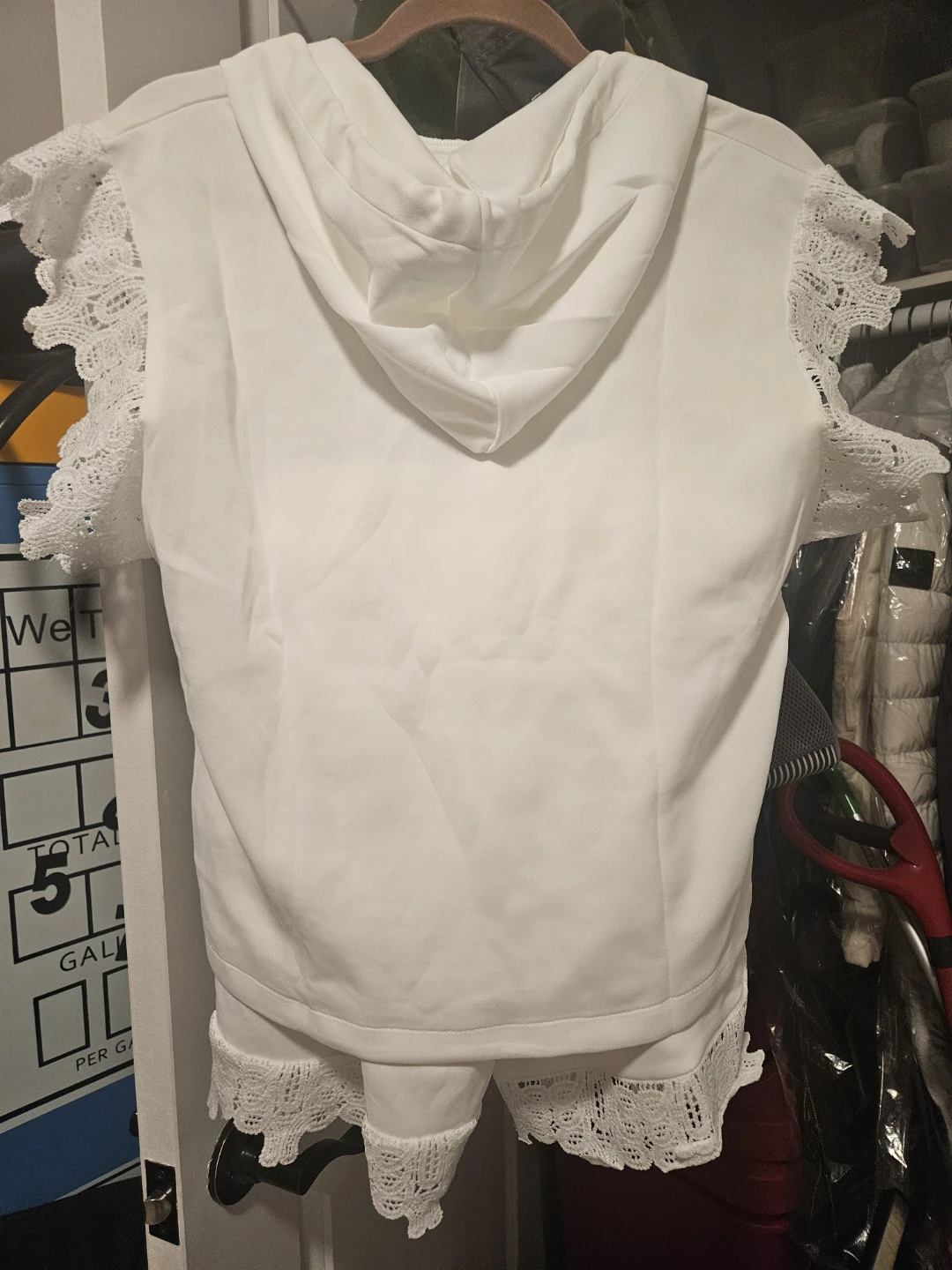 White Lace Trim Hoodie and Shorts Set