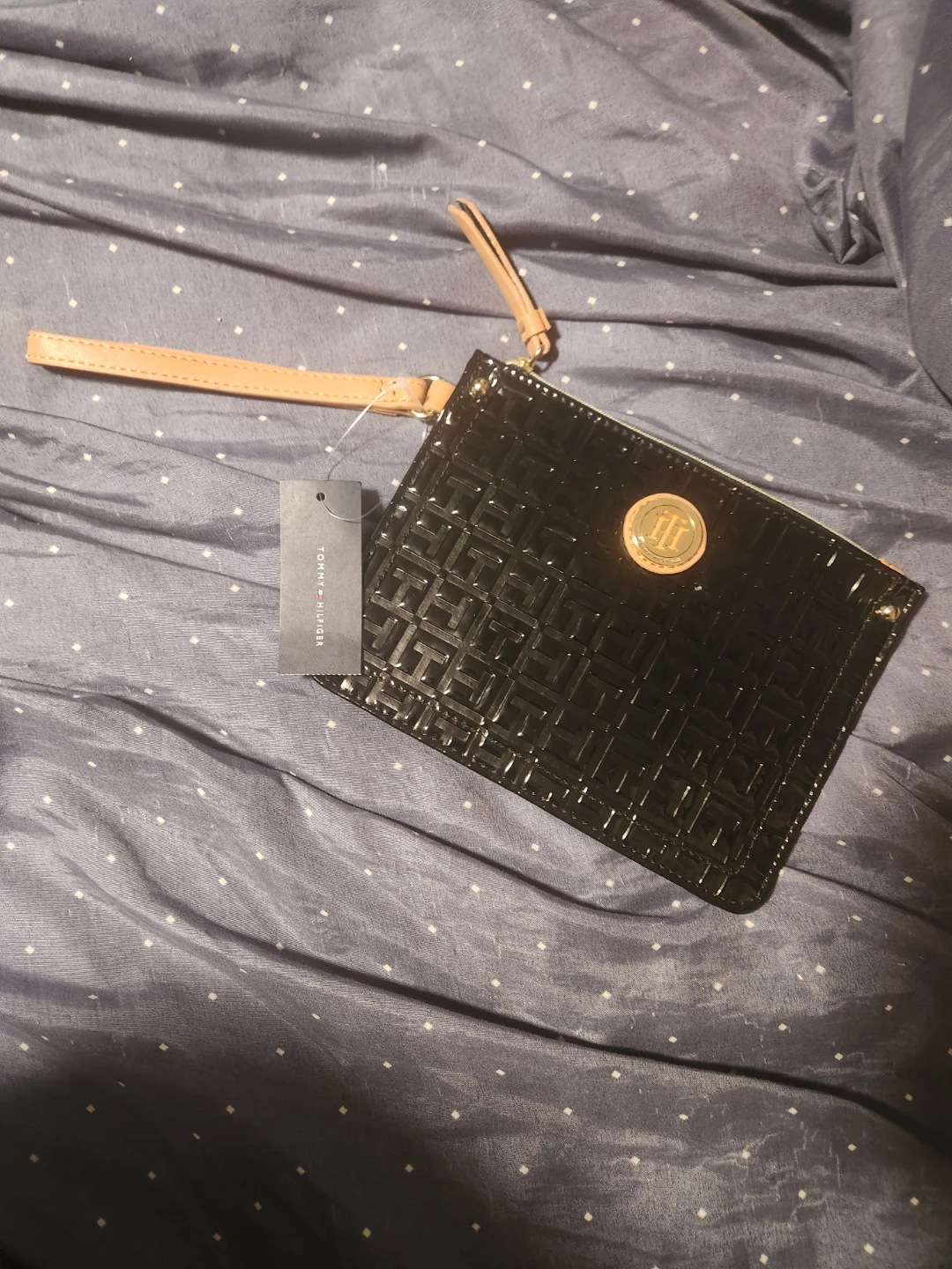 Tommy Hilfiger Black Patent Wristlet firm price