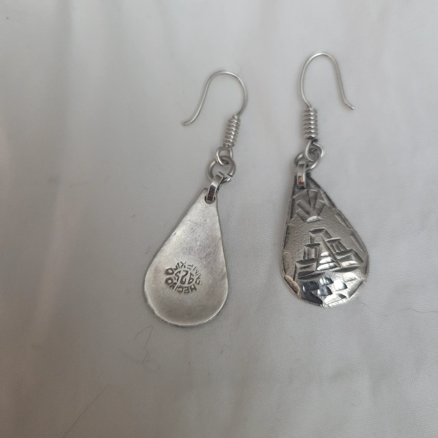 Sterling Silver Teardrop Earrings with Aztec Design - photo 2